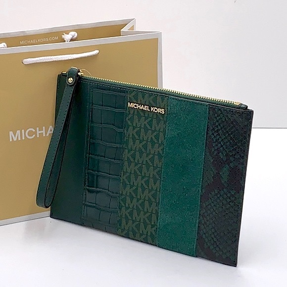 Michael Kors JST XL Zip Clutch Wristlet - Racing Green Multi - Picture 1 of 14
